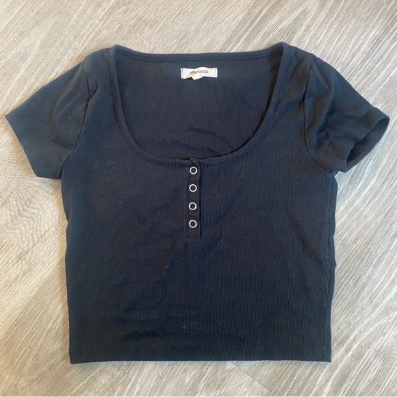 Madewell Tops - Madewell Ribbed Black Henley Crop Top XXS